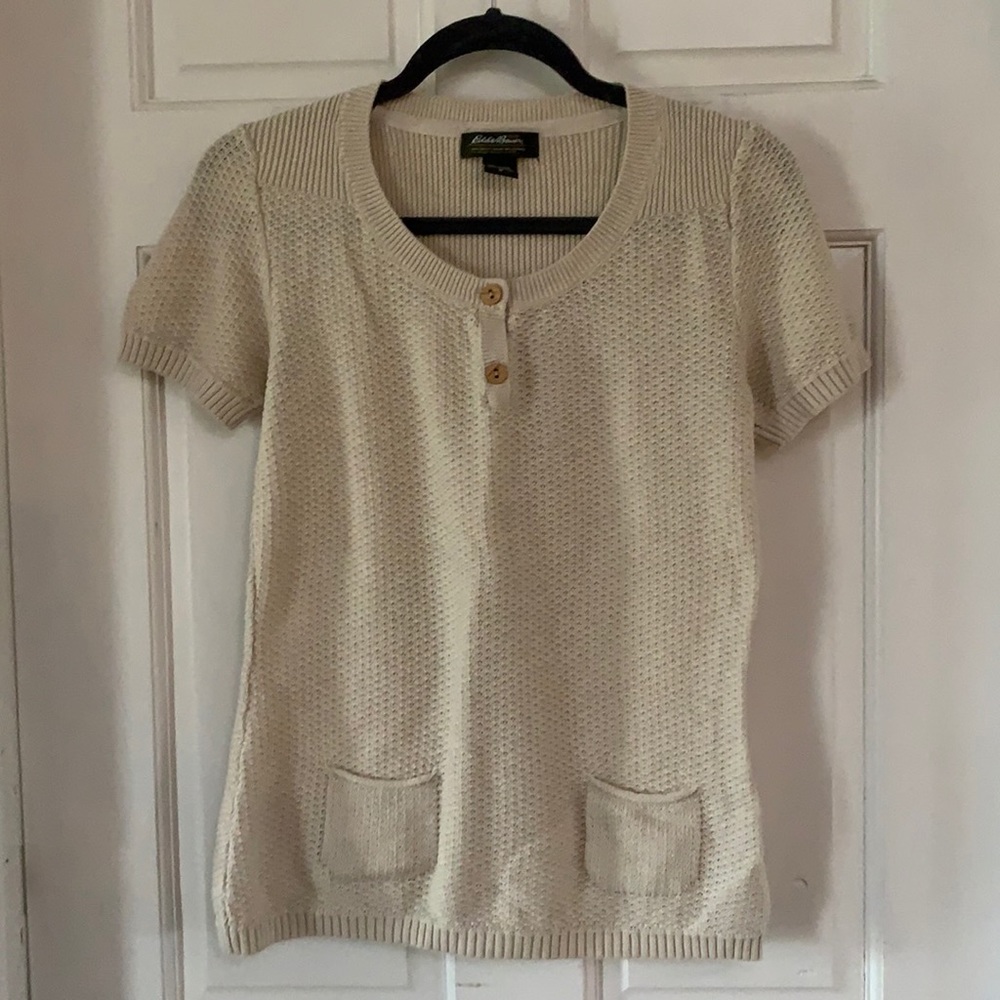 Cream Eddie Bauer Short Sleeve Sweater Shirt M